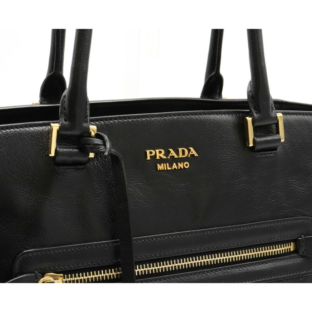 Prada Glace Calf Shoulder Bag Crossbody Nylon Leather Black Gold - Picture 8 of 8
